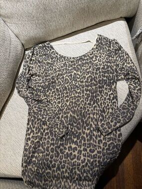 Thalia Sodi Leopard Print Long Sleeve Top - Taupe & Black